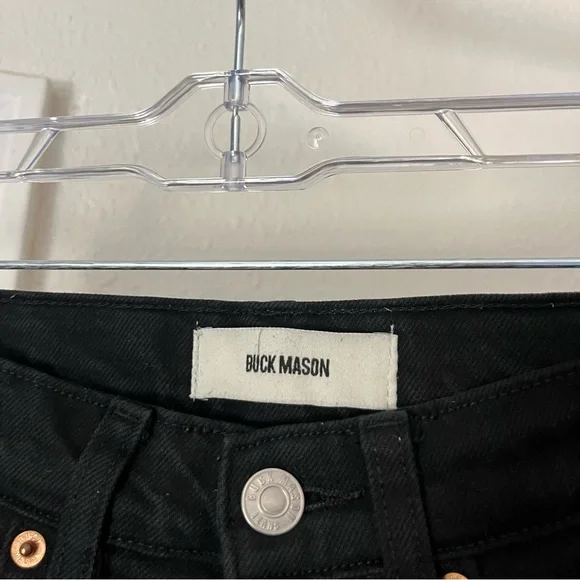 BUCK MASON black cotton denim high rise slim straight leg cropped jeans - Picture 4 of 5